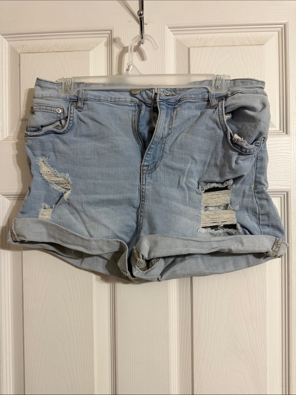 Light Blue Distressed Denim Shorts - Women